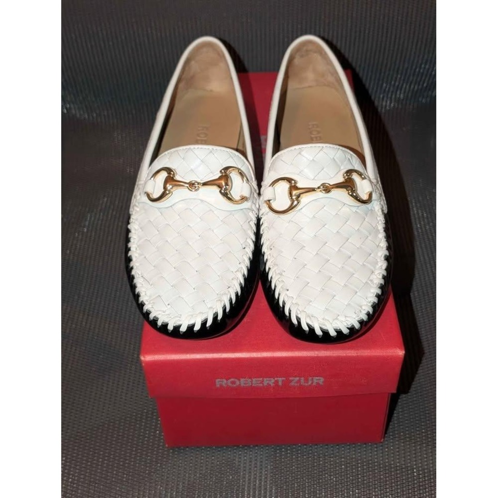 Robert Zur Perlata Woven Leather Loafers Horsebit Black White‎ 7.5 Italy